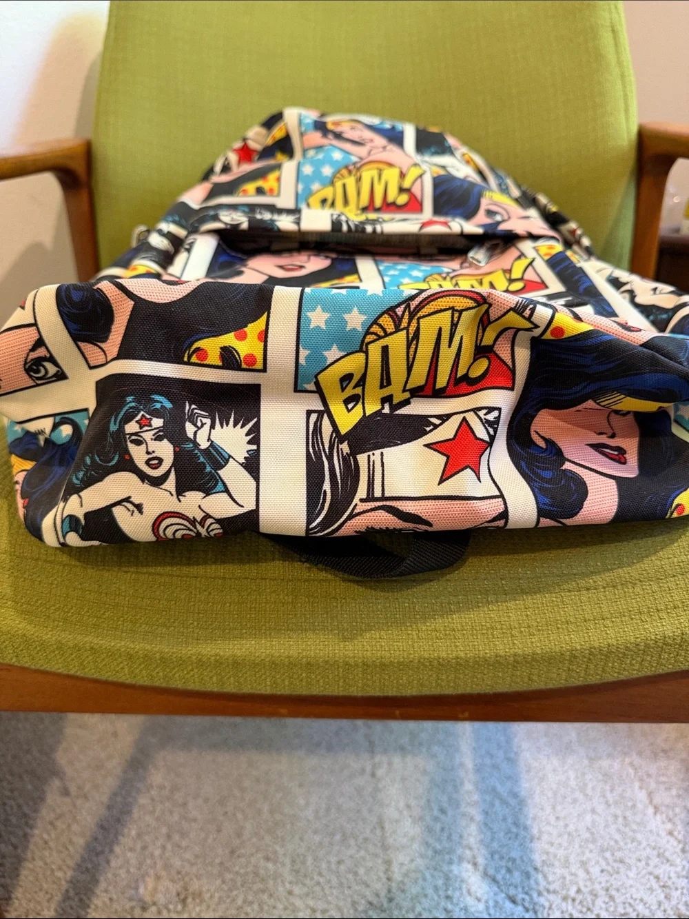 Loungefly Wonder Woman Comic Pop Art Backpack - Blue, Red, Yellow, Black, Cream